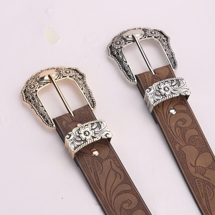 High-grade Brown Jeans Strap Casual All-matching High-grade Brown Jeans Strap Casual All-matching